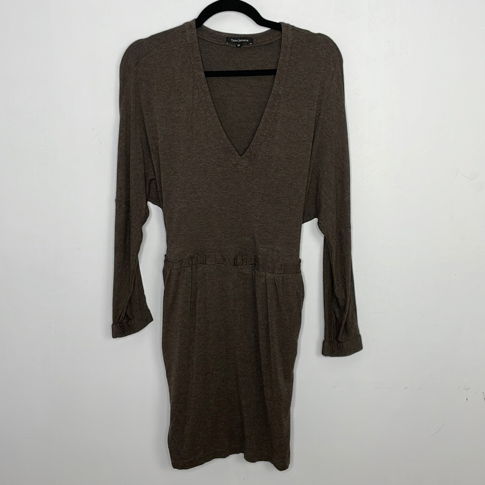 Tara Jarmon soft jersey stretchy brown long sleeve pockets dress